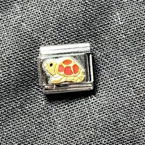 Sea Turtle Red Gold Italian Charm Enamel Link 9mm Silver Back 3D Amphibian